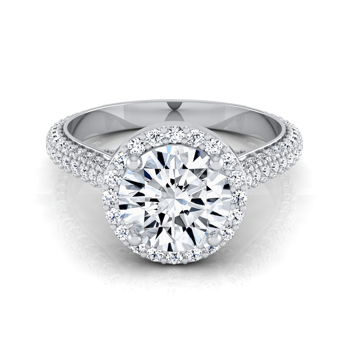 1 4/5ctw Round Diamond Pave Engagement Ring With Triple Row Shank In 14k White Gold, Igi-certified