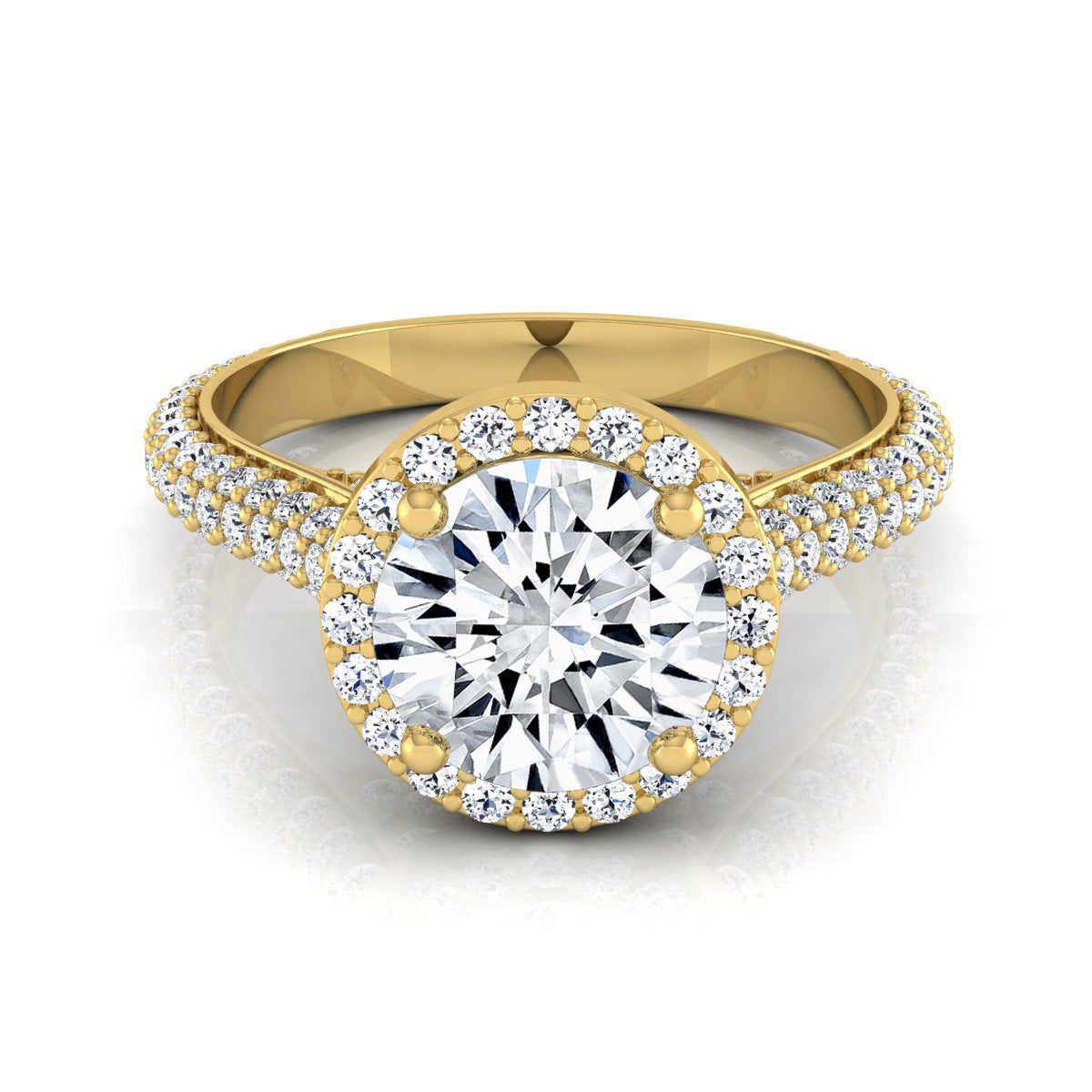 1 4/5ctw Round Diamond Pave Engagement Ring With Triple Row Shank In 14k Yellow Gold, Igi-certified