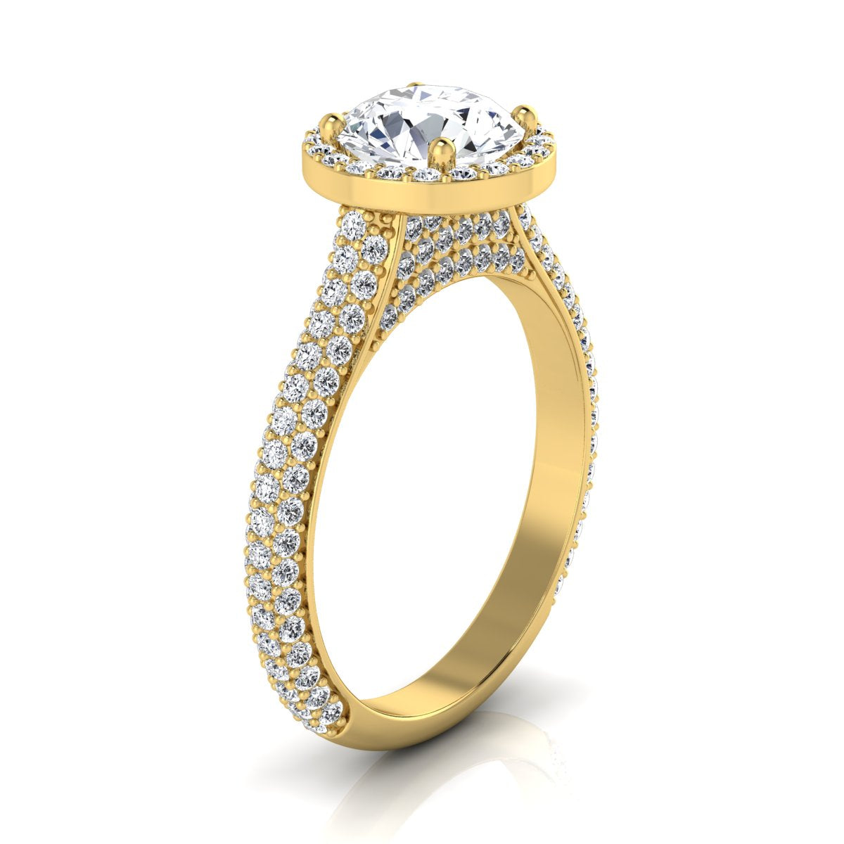 1 4/5ctw Round Diamond Pave Engagement Ring With Triple Row Shank In 14k Yellow Gold, Igi-certified