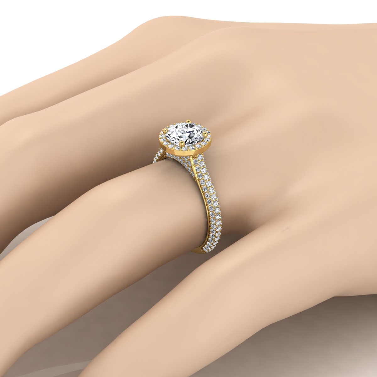 1 4/5ctw Round Diamond Pave Engagement Ring With Triple Row Shank In 14k Yellow Gold, Igi-certified