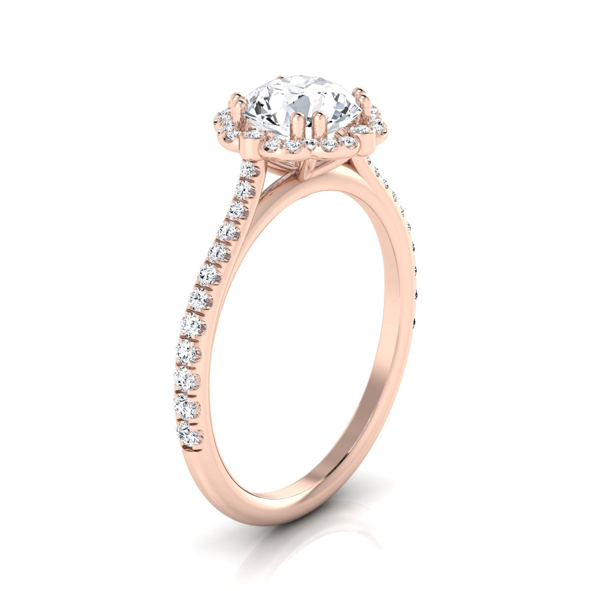1 1/4ctw Round Diamond Scalloped Halo Engagement Ring With Graduated Shank In 14k Rose Gold, Igi-certified