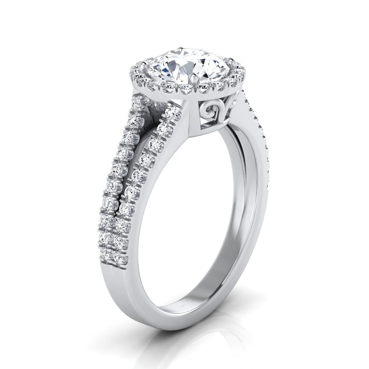 1 3/8ctw Round Diamond Halo Engagement Ring With Pave Split Shank In 14k White Gold, Igi-certified