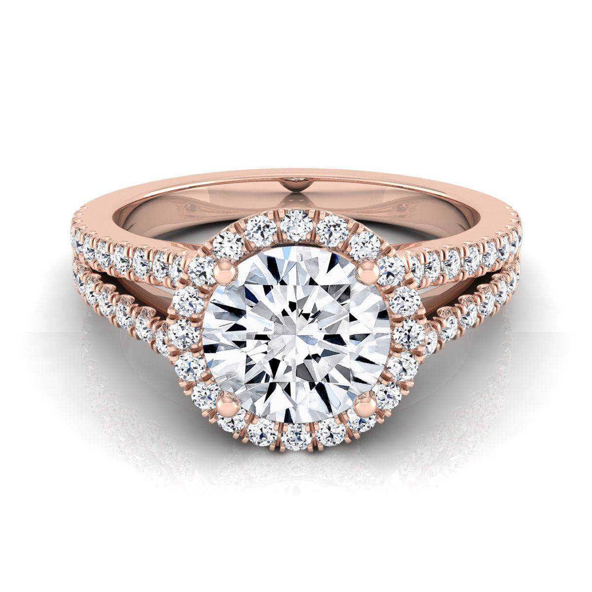 1 3/8ctw Round Diamond Halo Engagement Ring With Pave Split Shank In 14k Rose Gold, Igi-certified