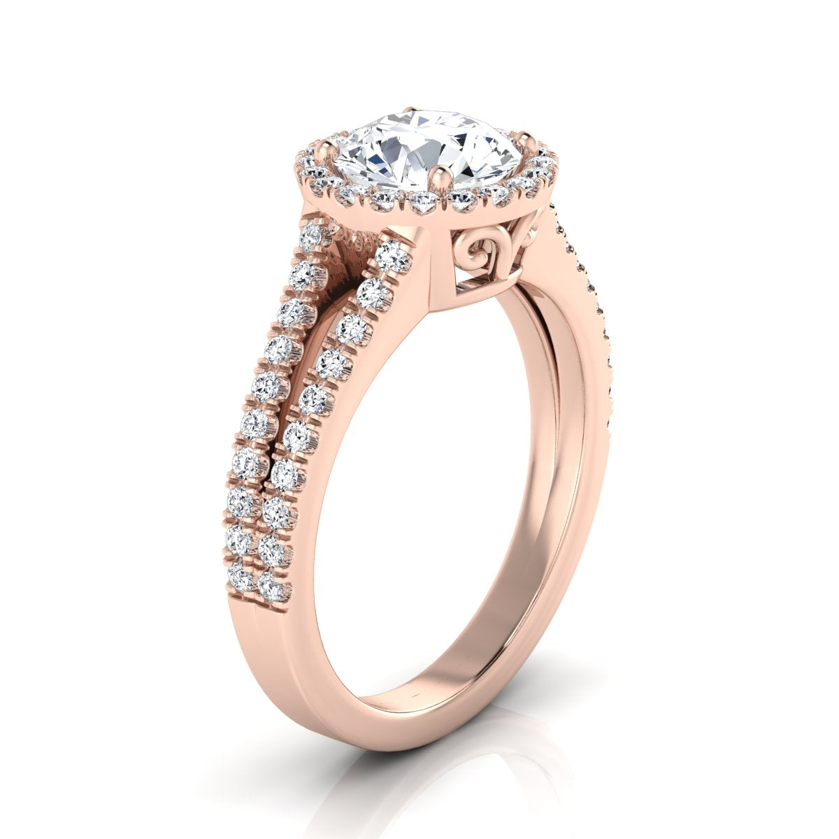 1 3/8ctw Round Diamond Halo Engagement Ring With Pave Split Shank In 14k Rose Gold, Igi-certified