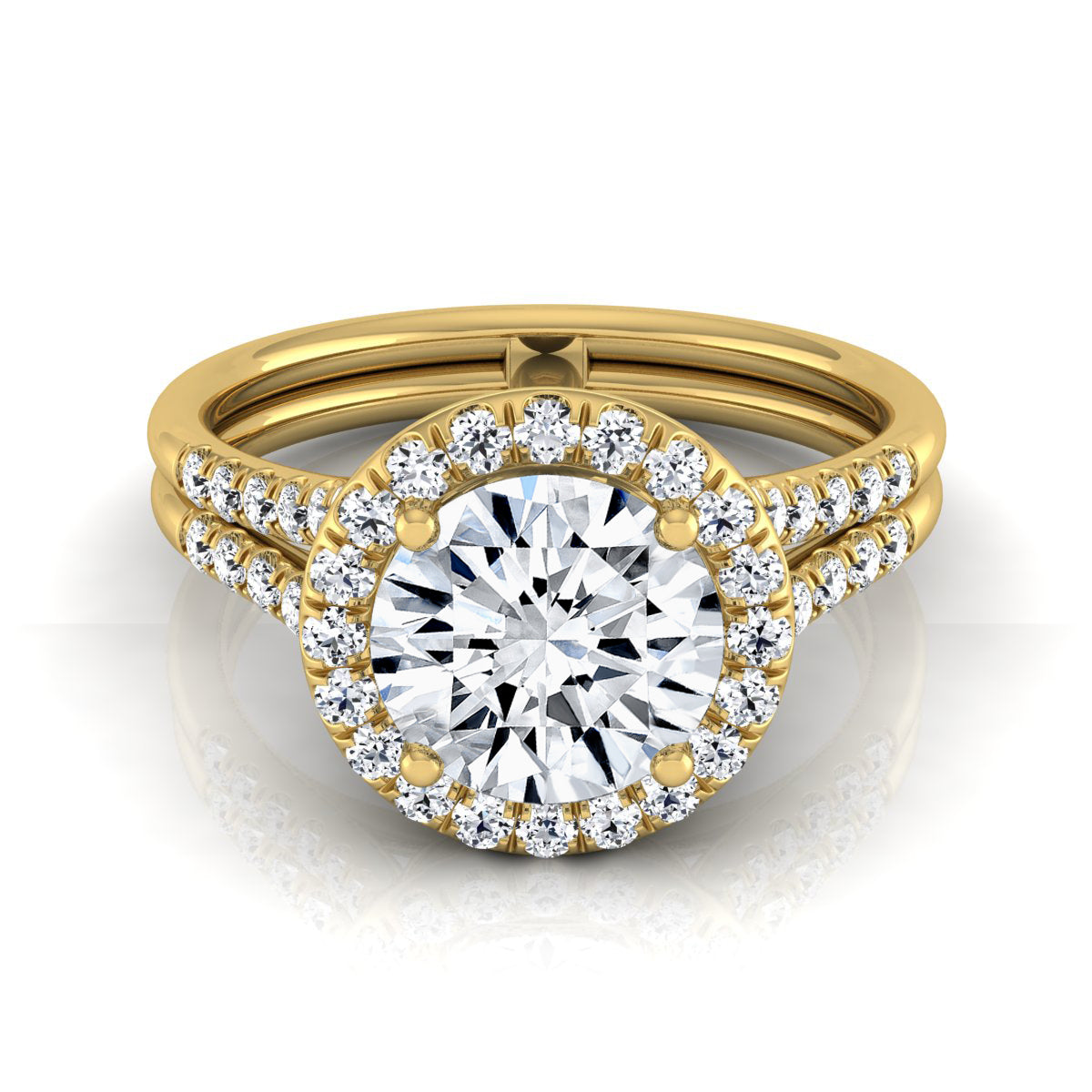 1 3/8ctw Round Diamond Halo Split Shank Engagement Ring In 14k Yellow Gold, Igi-certified