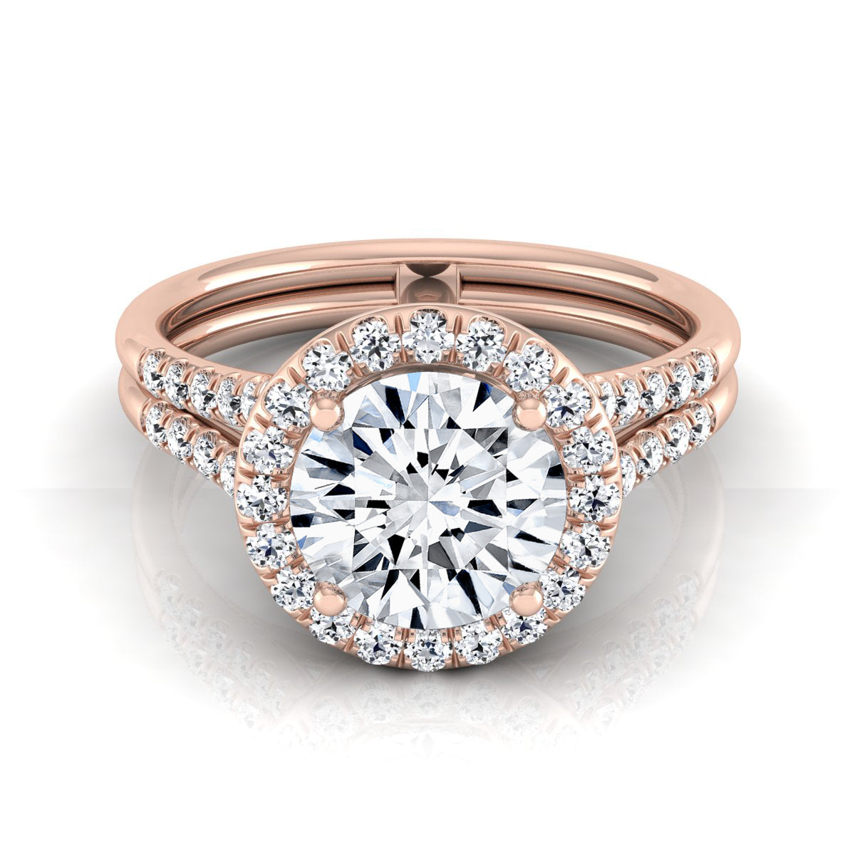 1 3/8ctw Round Diamond Halo Split Shank Engagement Ring In 14k Rose Gold, Igi-certified
