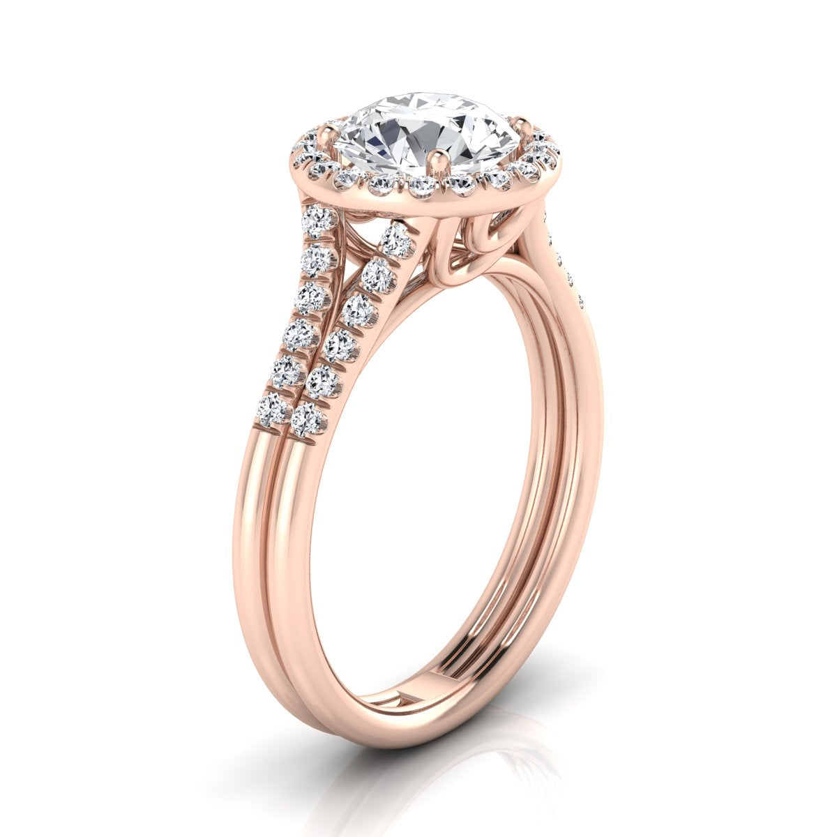 1 3/8ctw Round Diamond Halo Split Shank Engagement Ring In 14k Rose Gold, Igi-certified