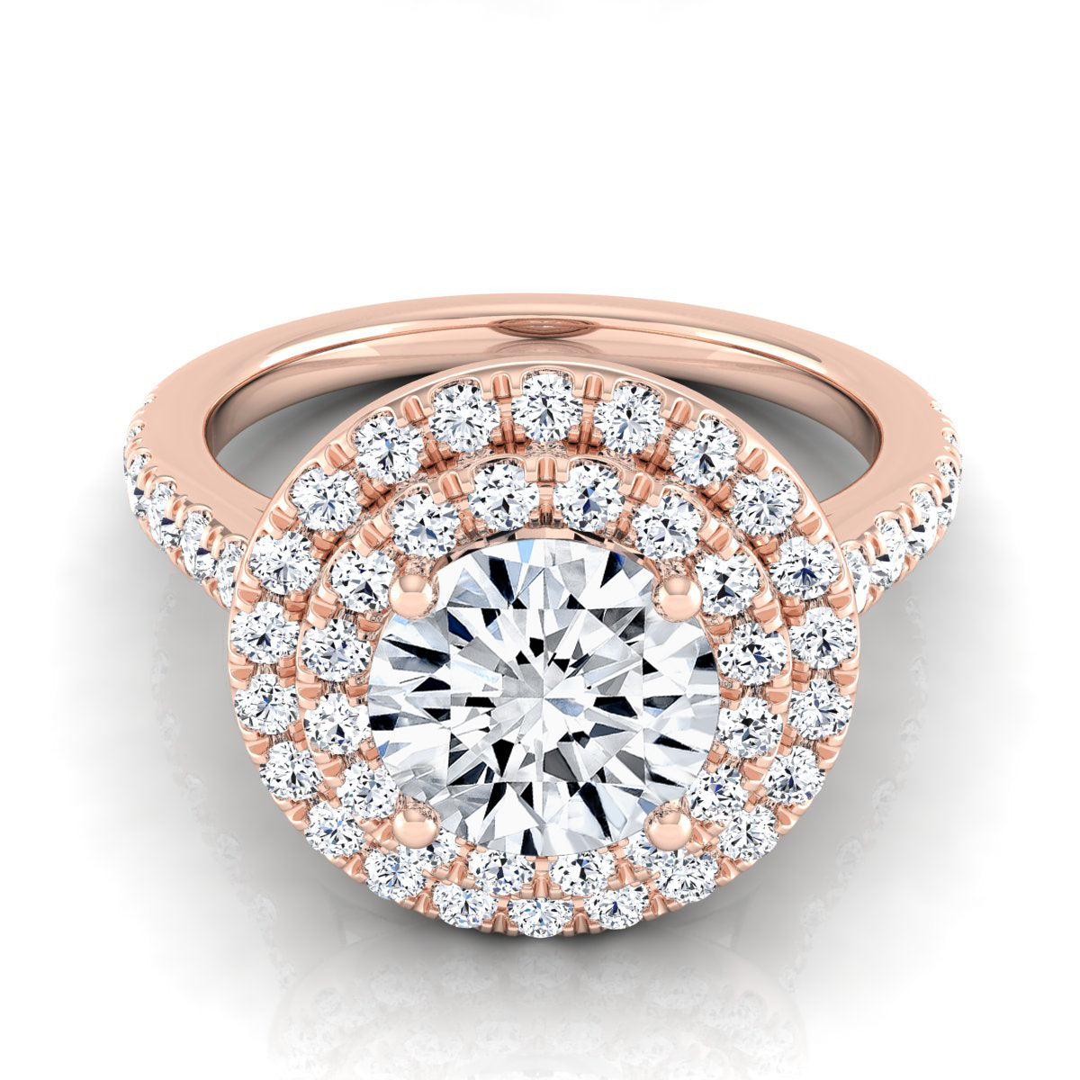 1 3/4ctw Round Diamond Double Entourage Engagement Ring In 14k Rose Gold, Igi-certified