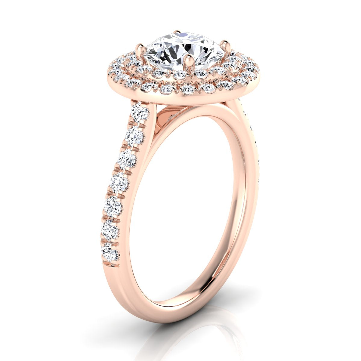 1 3/4ctw Round Diamond Double Entourage Engagement Ring In 14k Rose Gold, Igi-certified