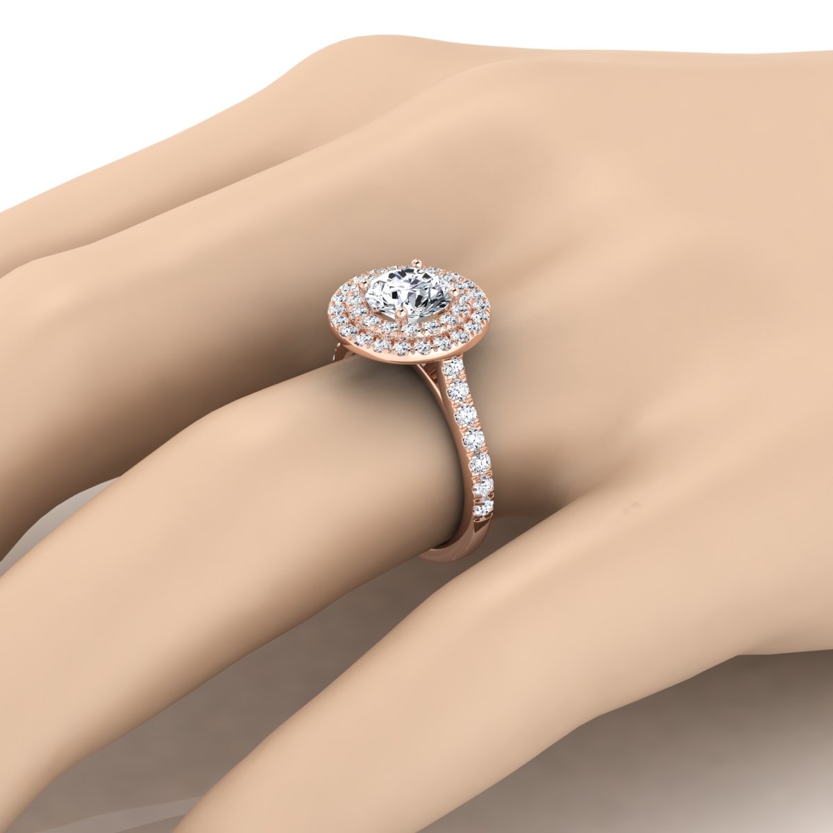 1 3/4ctw Round Diamond Double Entourage Engagement Ring In 14k Rose Gold, Igi-certified