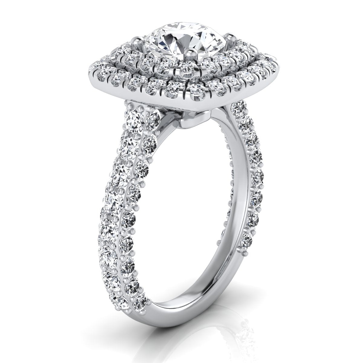 3 1/6ctw Round Diamond, Double Square Halo Engagement Ring With Pave Shank In 14k White Gold, Igi-certified
