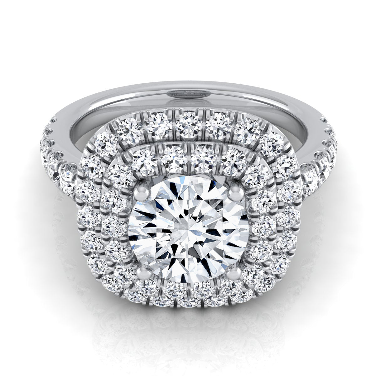 1 9/10ctw Round Diamond Double Entourage Engagement Ring With Pave Shank In 14k White Gold, Igi-certified