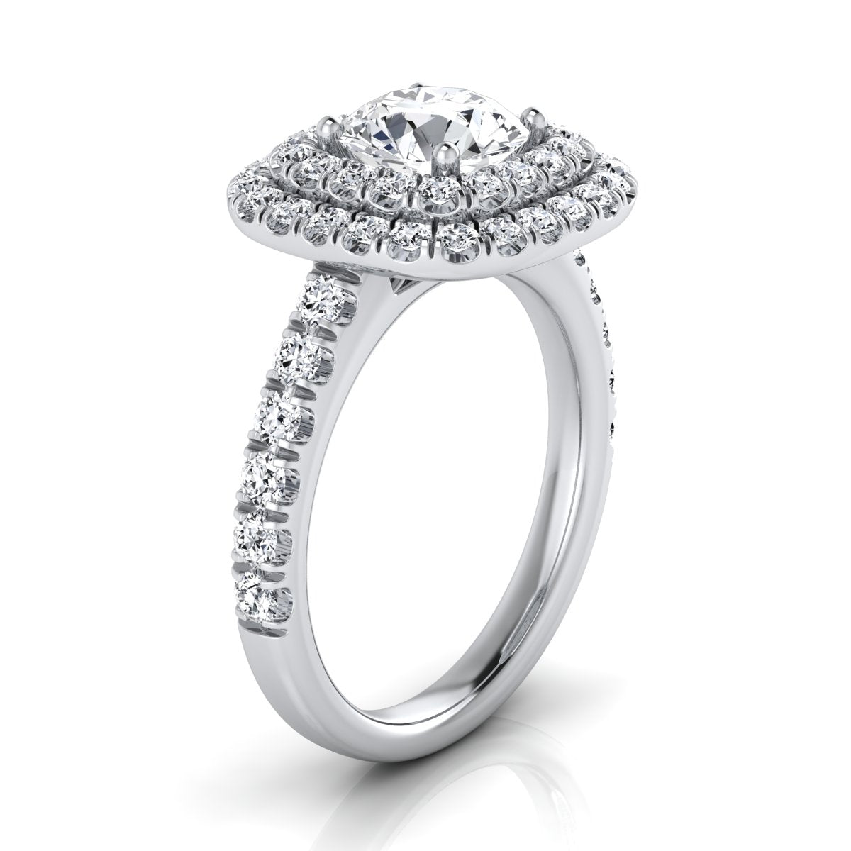 1 9/10ctw Round Diamond Double Entourage Engagement Ring With Pave Shank In 14k White Gold, Igi-certified