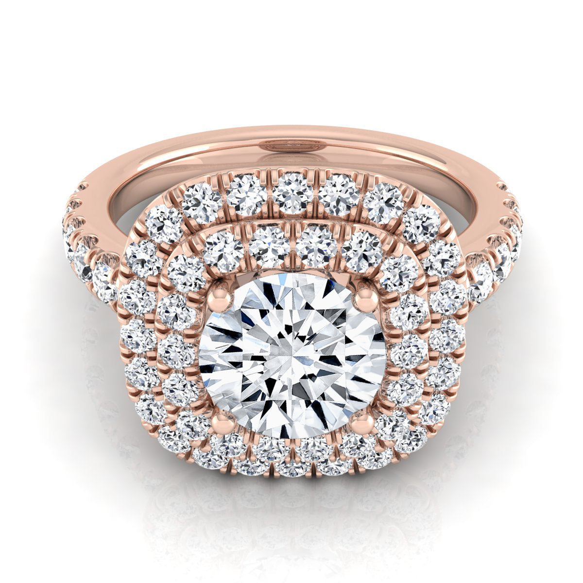 1 9/10ctw Round Diamond Double Entourage Engagement Ring With Pave Shank In 14k Rose Gold, Igi-certified