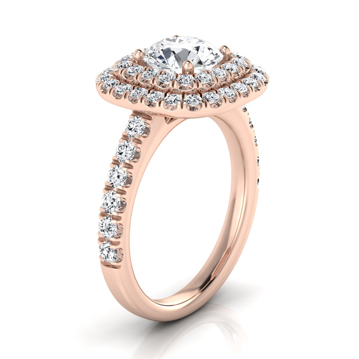 1 9/10ctw Round Diamond Double Entourage Engagement Ring With Pave Shank In 14k Rose Gold, Igi-certified