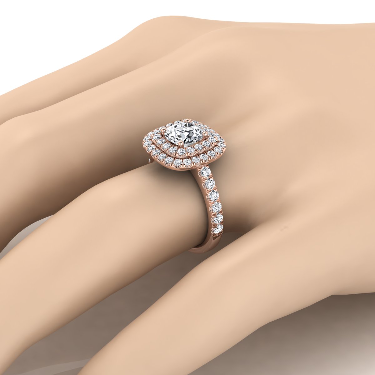 1 9/10ctw Round Diamond Double Entourage Engagement Ring With Pave Shank In 14k Rose Gold, Igi-certified