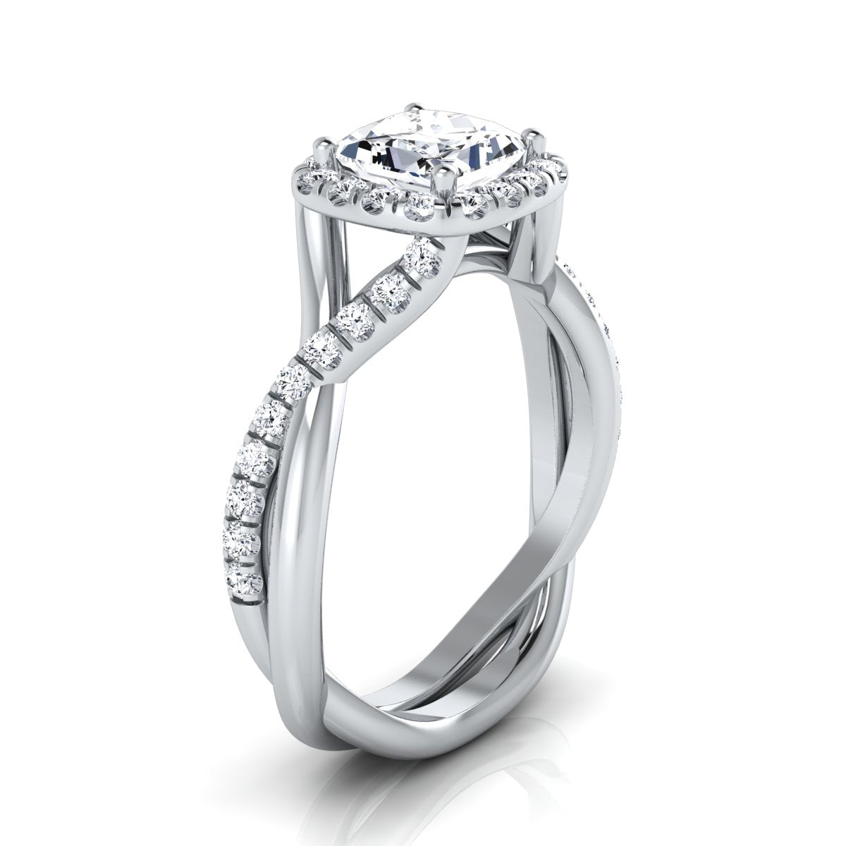 1 3/8ctw Round Diamond Halo Engagement Ring With Twist Shank In 14k White Gold, Igi-certified
