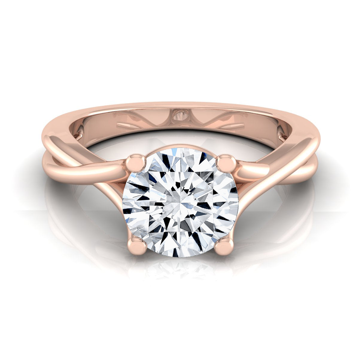 1ct Round Diamond Solitaire Engagement Ring With Trellis Basket In 14k Rose Gold, Igi-certified