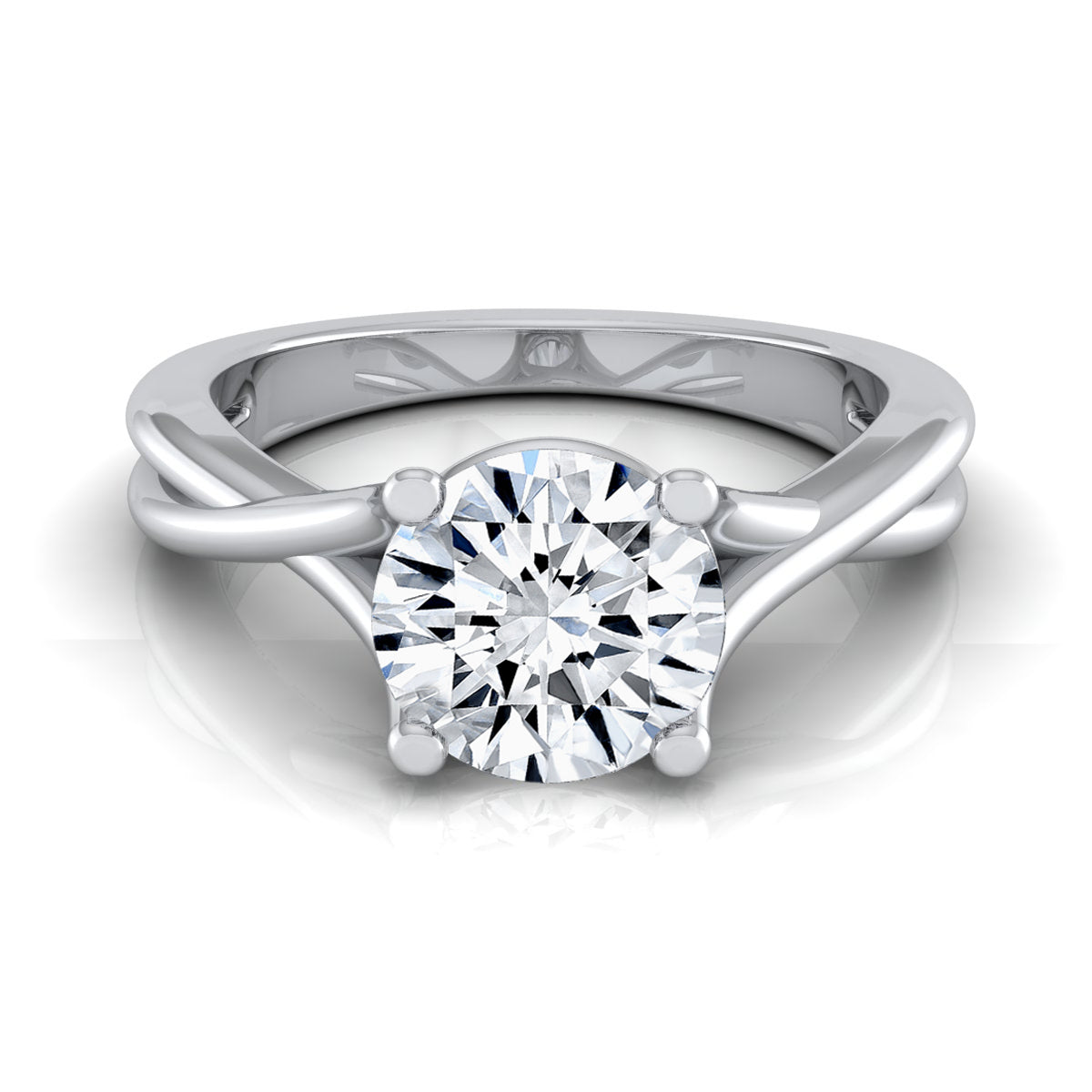 1ct Round Diamond Solitaire Engagement Ring With Trellis Basket In 14k White Gold, Igi-certified