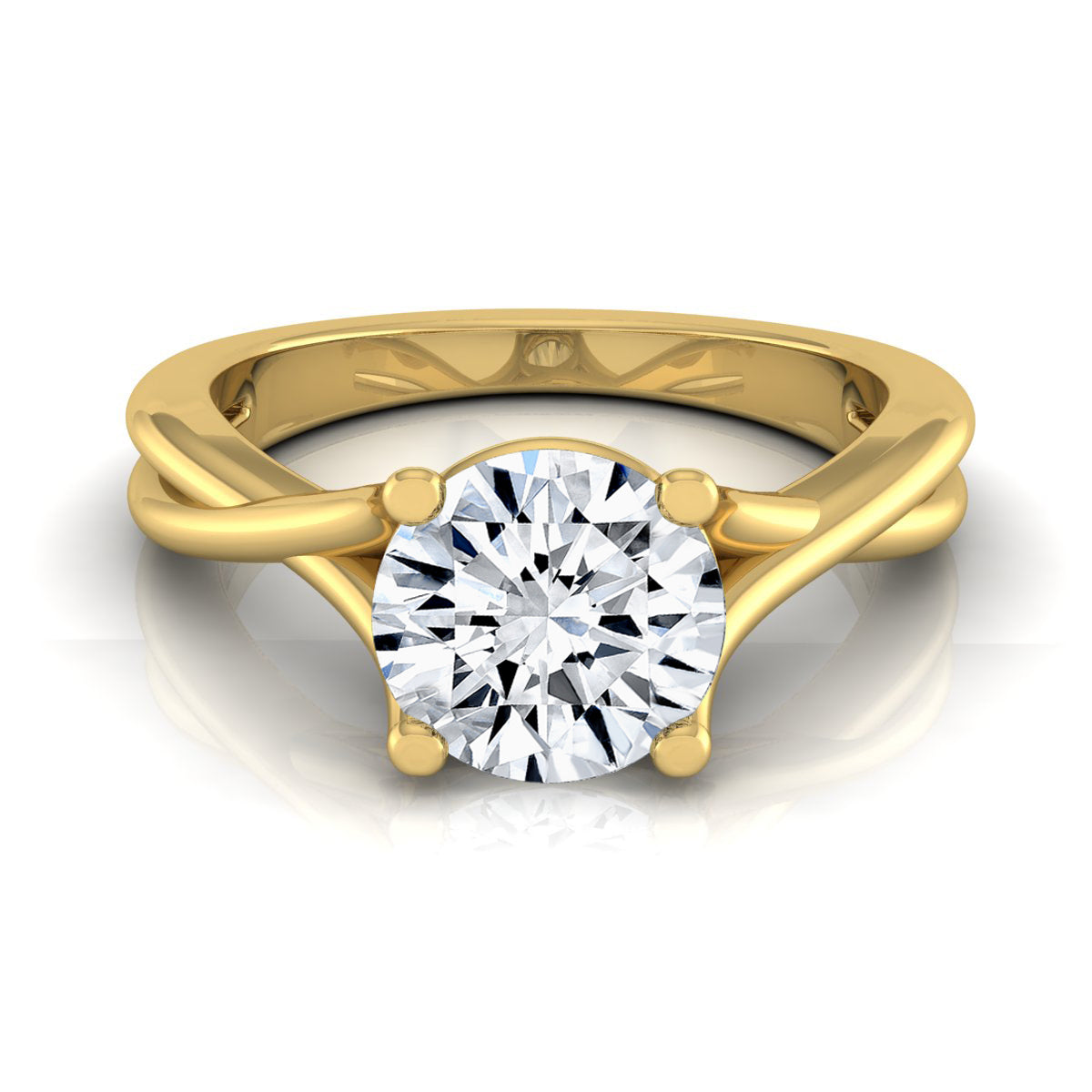 1ct Round Diamond Solitaire Engagement Ring With Trellis Basket In 14k Yellow Gold, Igi-certified