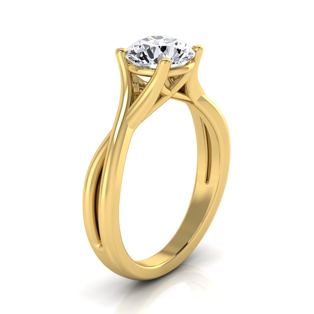1ct Round Diamond Solitaire Engagement Ring With Trellis Basket In 14k Yellow Gold, Igi-certified