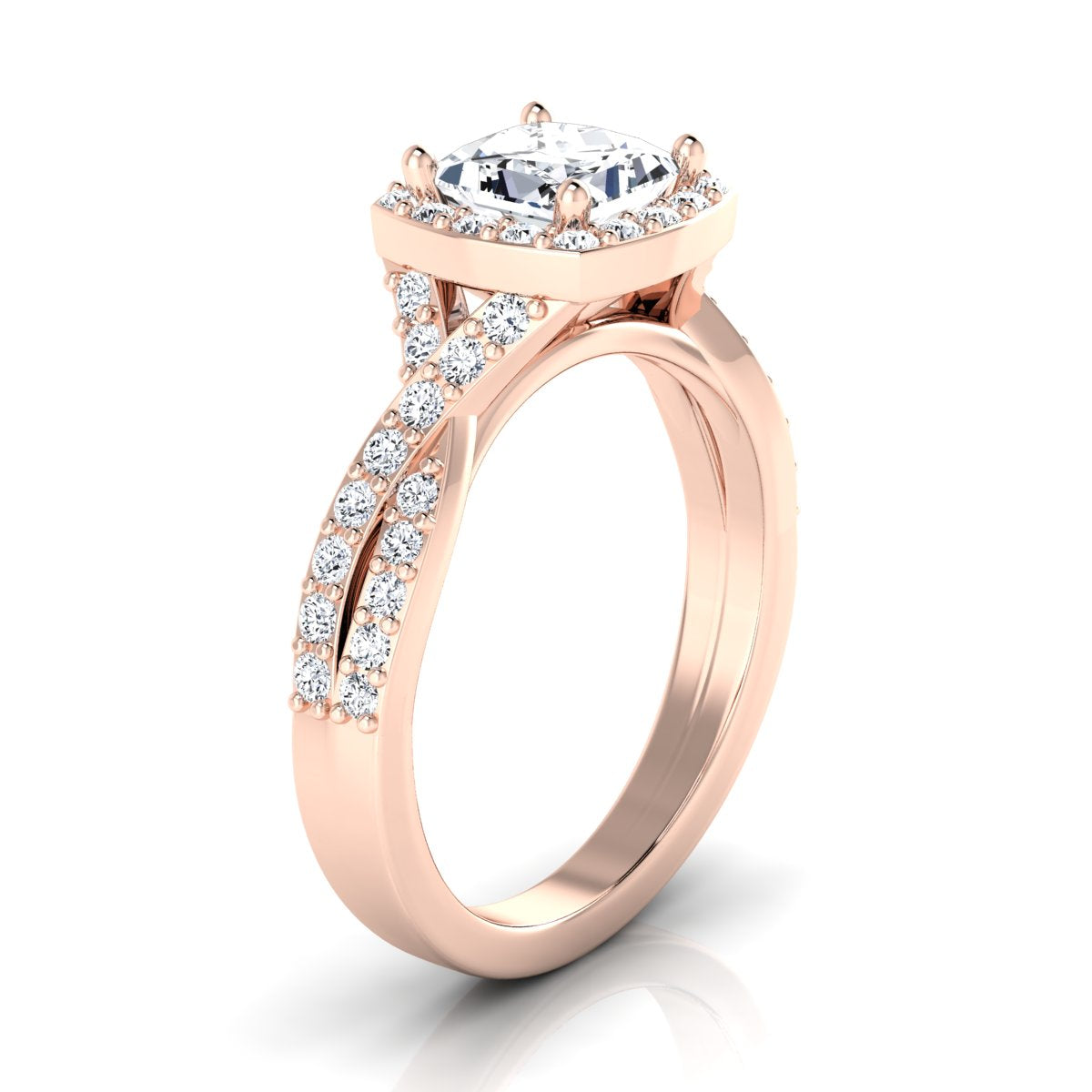 1 3/8ctw Round Diamond Square Halo Engagement Ring With Twisted Pave Shank In 14k Rose Gold, Igi-certified -
