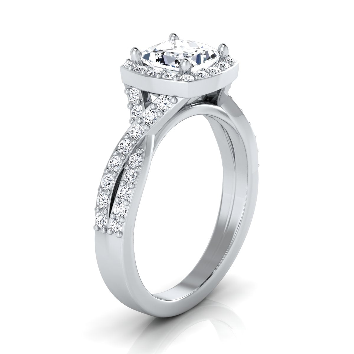 1 3/8ctw Round Diamond Square Halo Engagement Ring With Twisted Pave Shank In 14k White Gold, Igi-certified