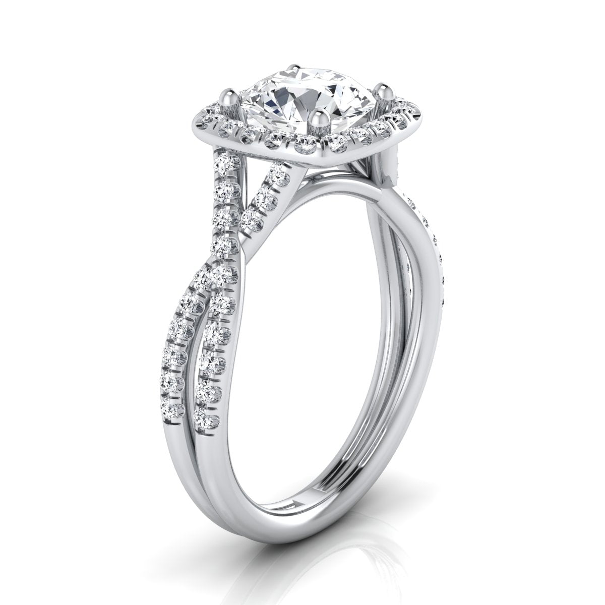 1 3/8ctw Round Diamond Square Halo Engagement Ring With Twisted Pave Shank In 14k White Gold, Igi-certified