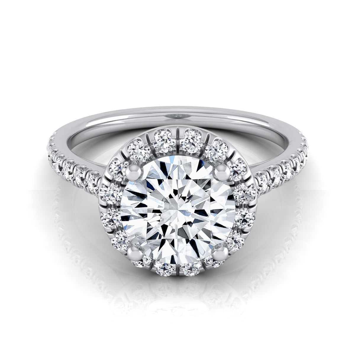 1 3/8ctw Round Diamond Halo Engagement Ring With Pave Shank In 14k White Gold, Igi-certified