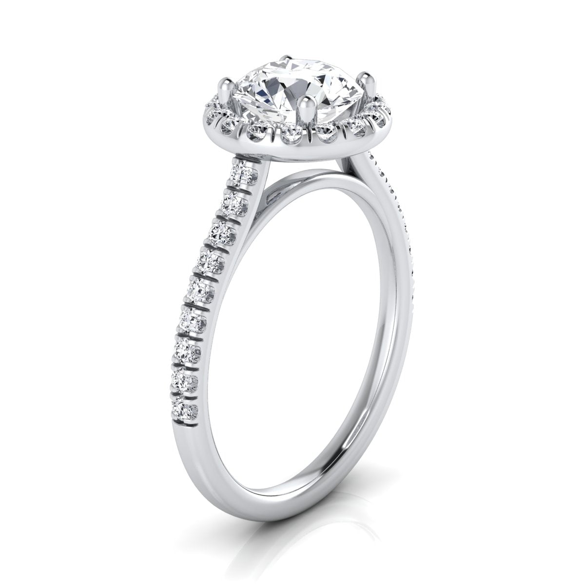 1 3/8ctw Round Diamond Halo Engagement Ring With Pave Shank In 14k White Gold, Igi-certified