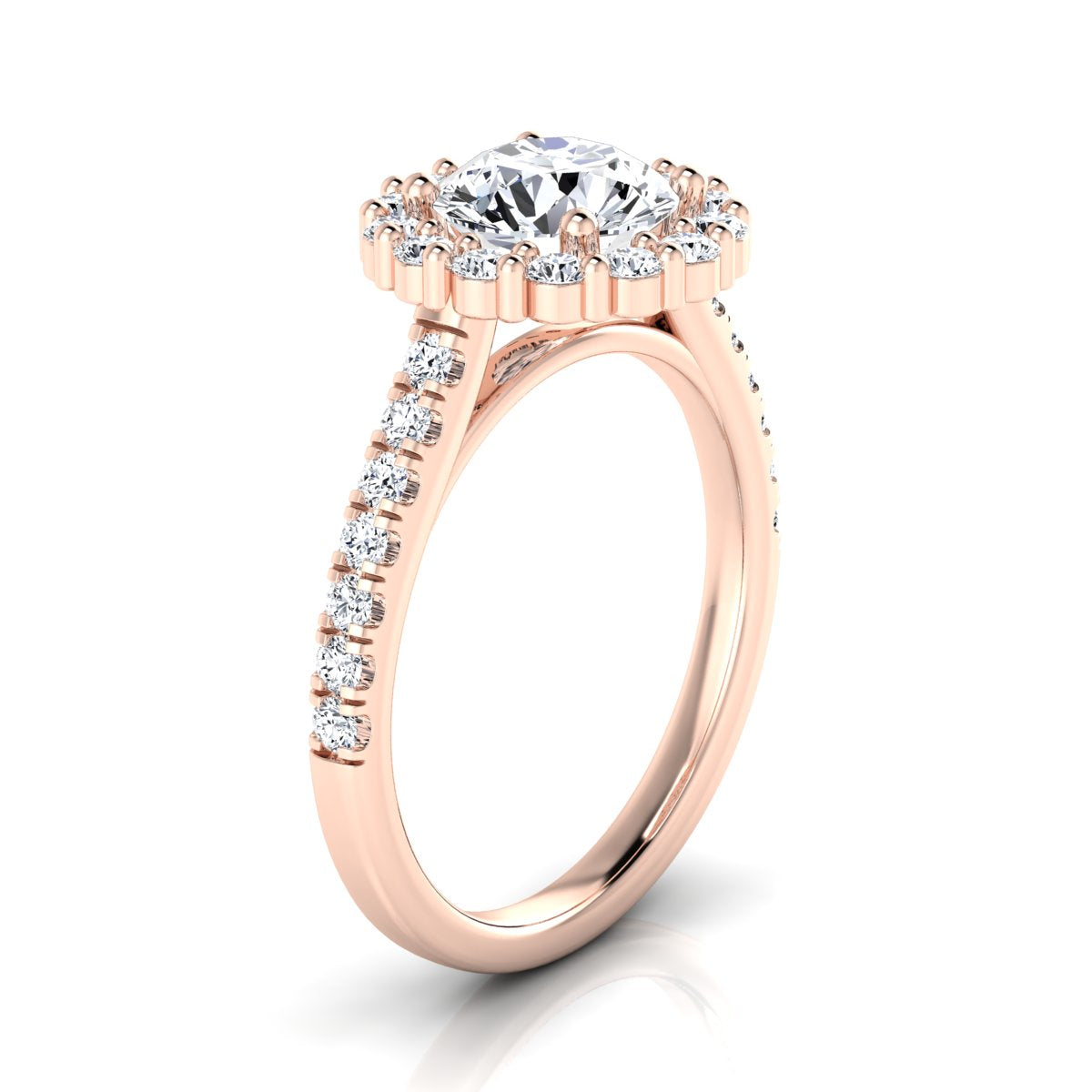 1 5/8ctw Round Diamond Halo Engagement Ring With Pave Shank In 14k Rose Gold, Igi-certified