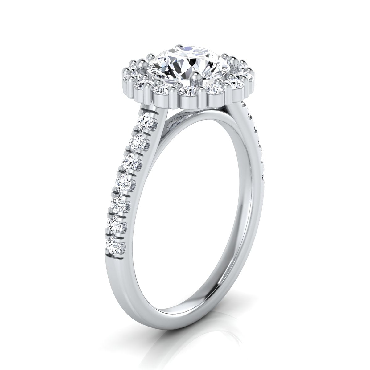 1 5/8ctw Round Diamond Halo Engagement Ring With Pave Shank In 14k White Gold, Igi-certified