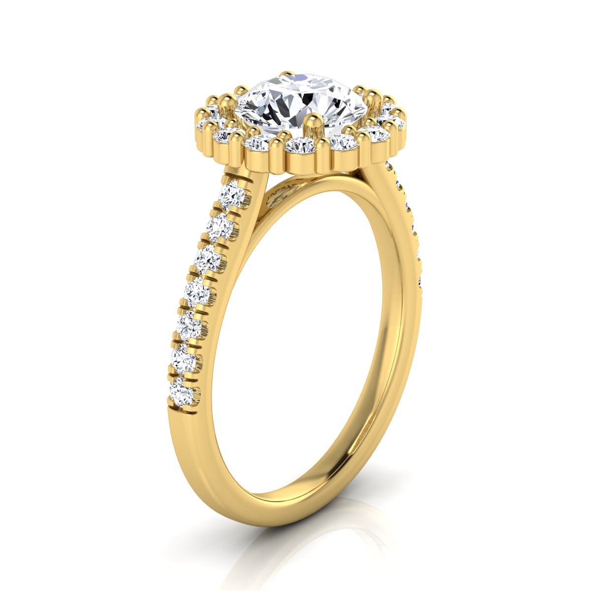 1 5/8ctw Round Diamond Halo Engagement Ring With Pave Shank In 14k Yellow Gold, Igi-certified