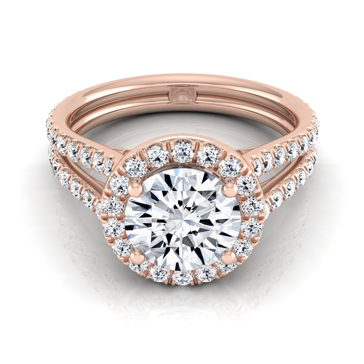 1 7/8ctw Round Diamond Halo Engagement Ring With A Split Shank In 14k Rose Gold, Igi-certified
