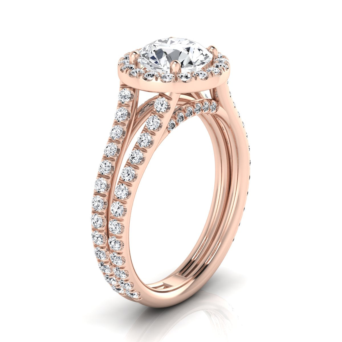 1 7/8ctw Round Diamond Halo Engagement Ring With A Split Shank In 14k Rose Gold, Igi-certified