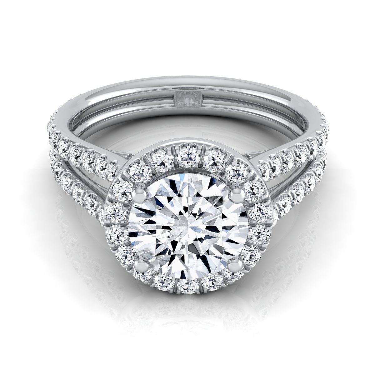 1 7/8ctw Round Diamond Halo Engagement Ring With A Split Shank In 14k White Gold, Igi-certified