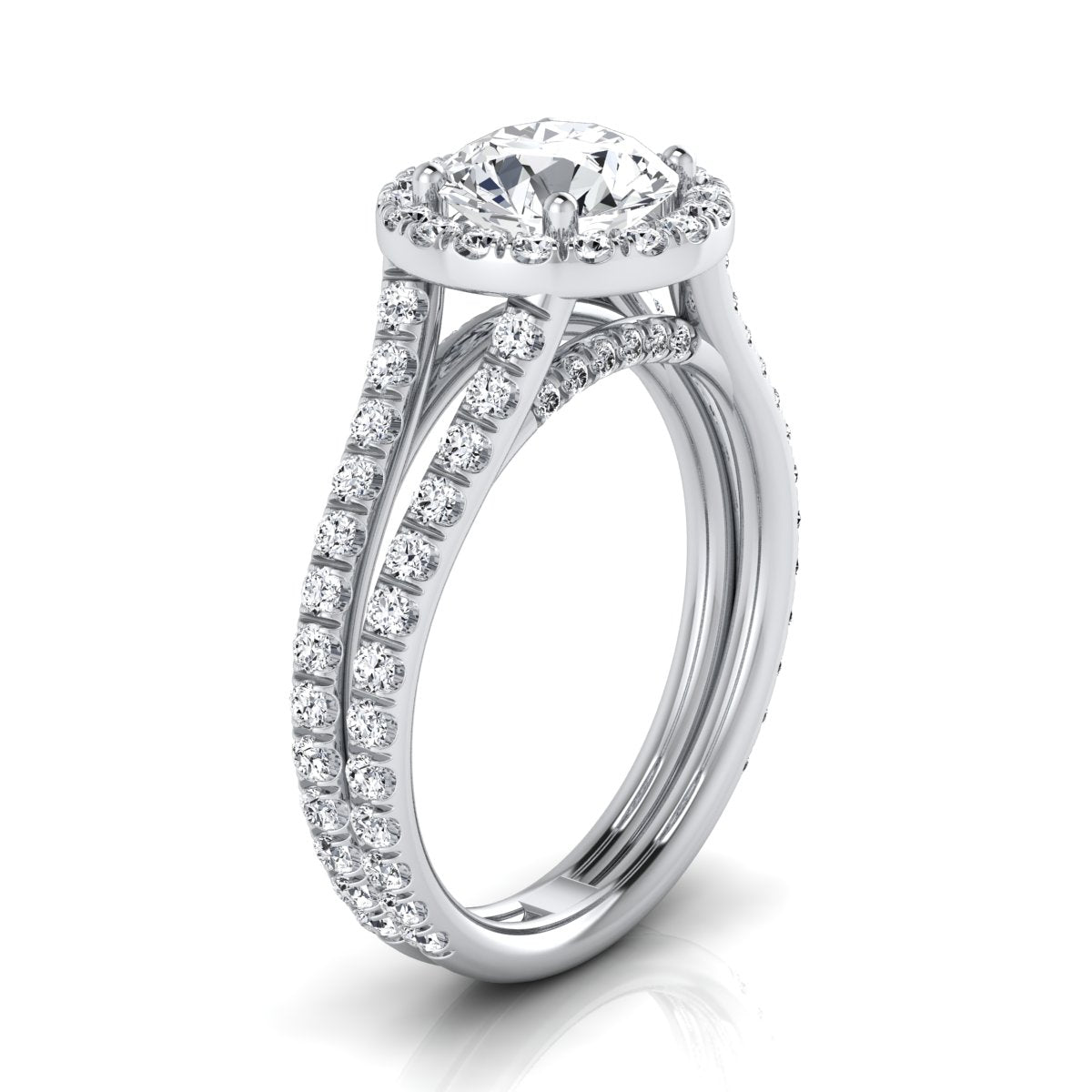 1 7/8ctw Round Diamond Halo Engagement Ring With A Split Shank In 14k White Gold, Igi-certified