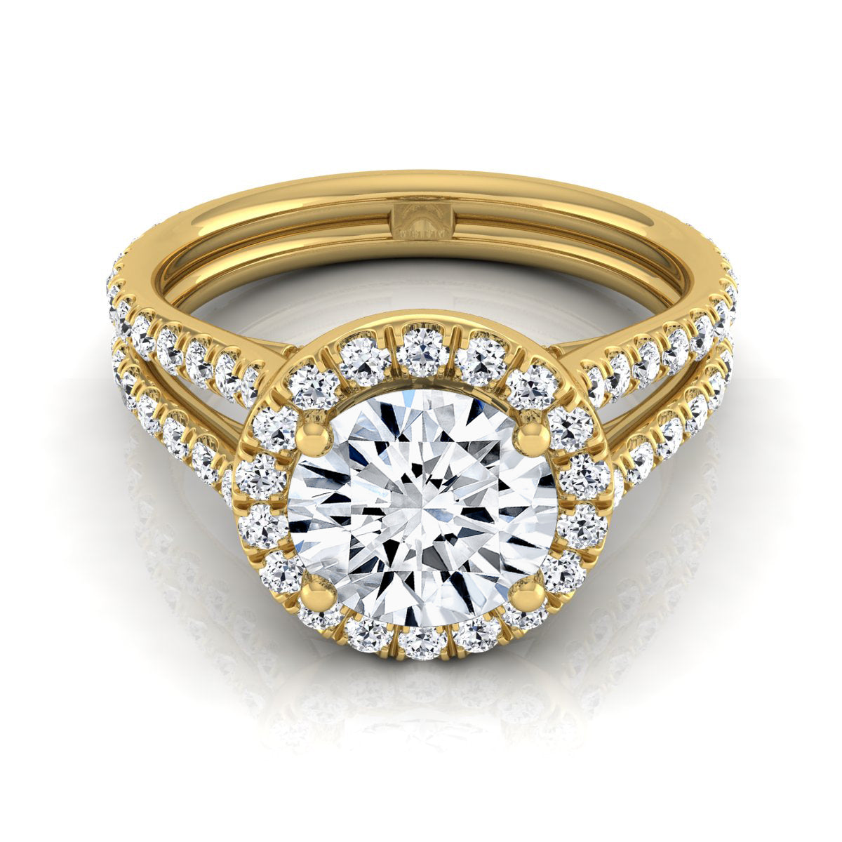 1 7/8ctw Round Diamond Halo Engagement Ring With A Split Shank In 14k Yellow Gold, Igi-certified