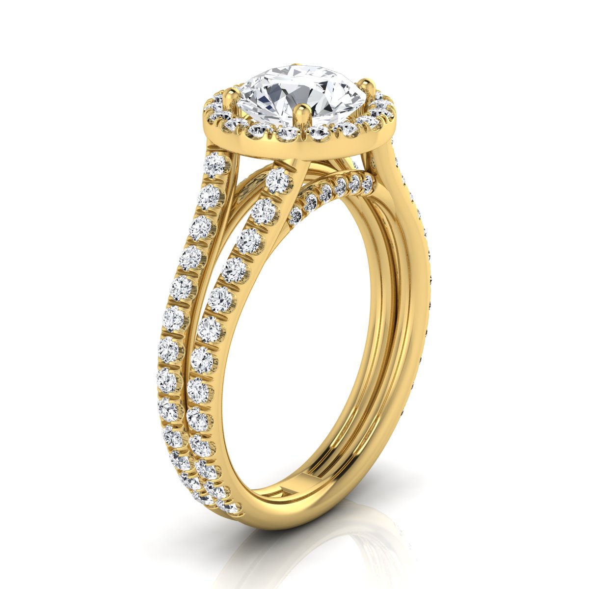 1 7/8ctw Round Diamond Halo Engagement Ring With A Split Shank In 14k Yellow Gold, Igi-certified