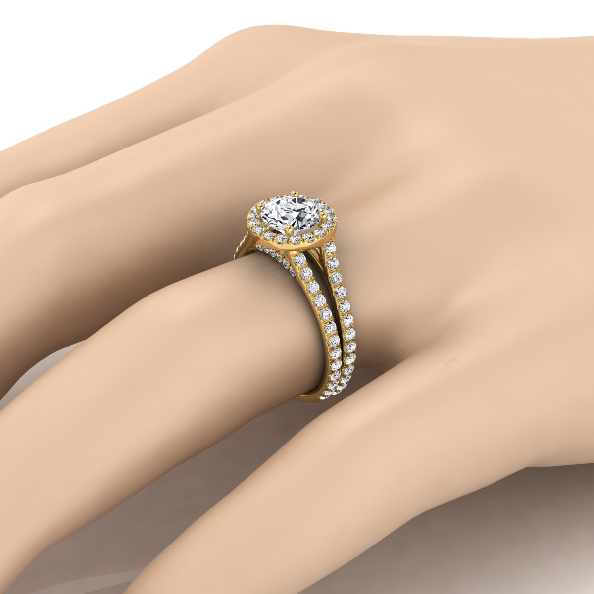 1 7/8ctw Round Diamond Halo Engagement Ring With A Split Shank In 14k Yellow Gold, Igi-certified