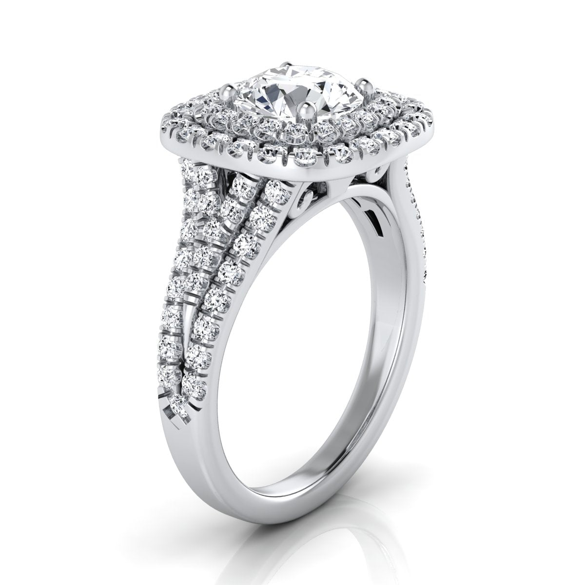 1 4/5ctw Round Diamond Double Square Halo Engagement Ring With Pave Split Shank In 14k White Gold, Igi-certified
