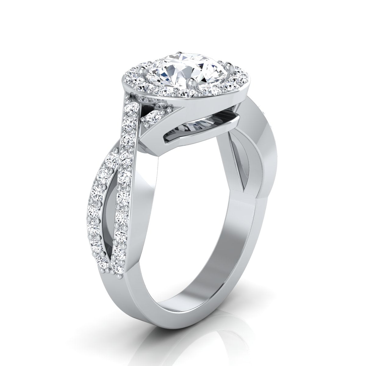 1 3/4ctw Round Diamond Halo Engagement Ring With Infinity Shank In 14k White Gold, Igi-certified