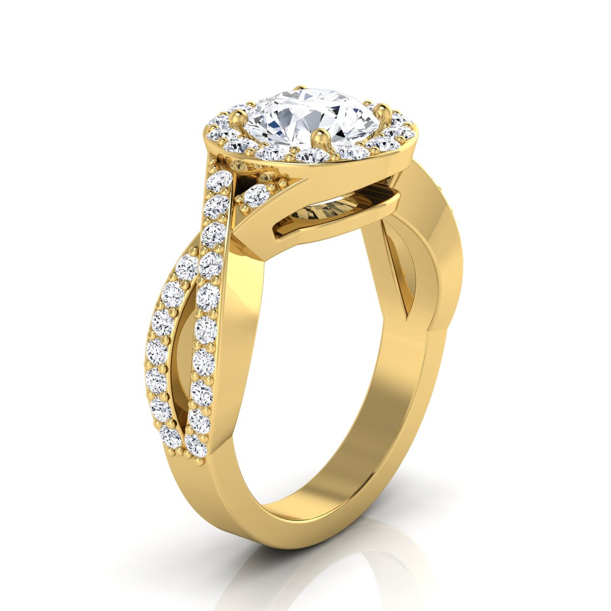1 3/4ctw Round Diamond Halo Engagement Ring With Infinity Shank In 14k Yellow Gold, Igi-certified