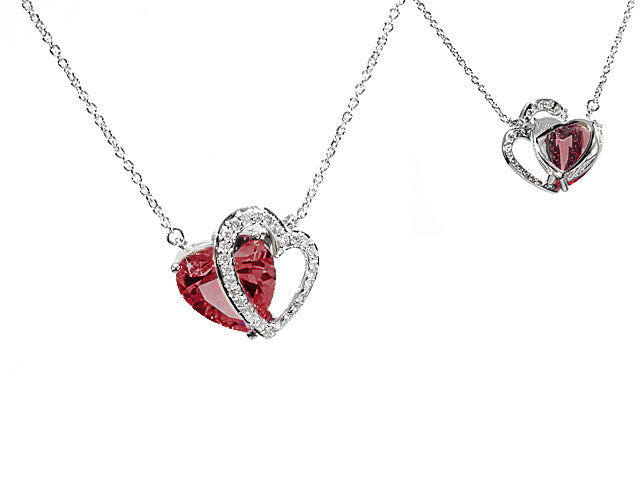 Garnet & Diamond Heart Shaped Pendant In 14k White Gold