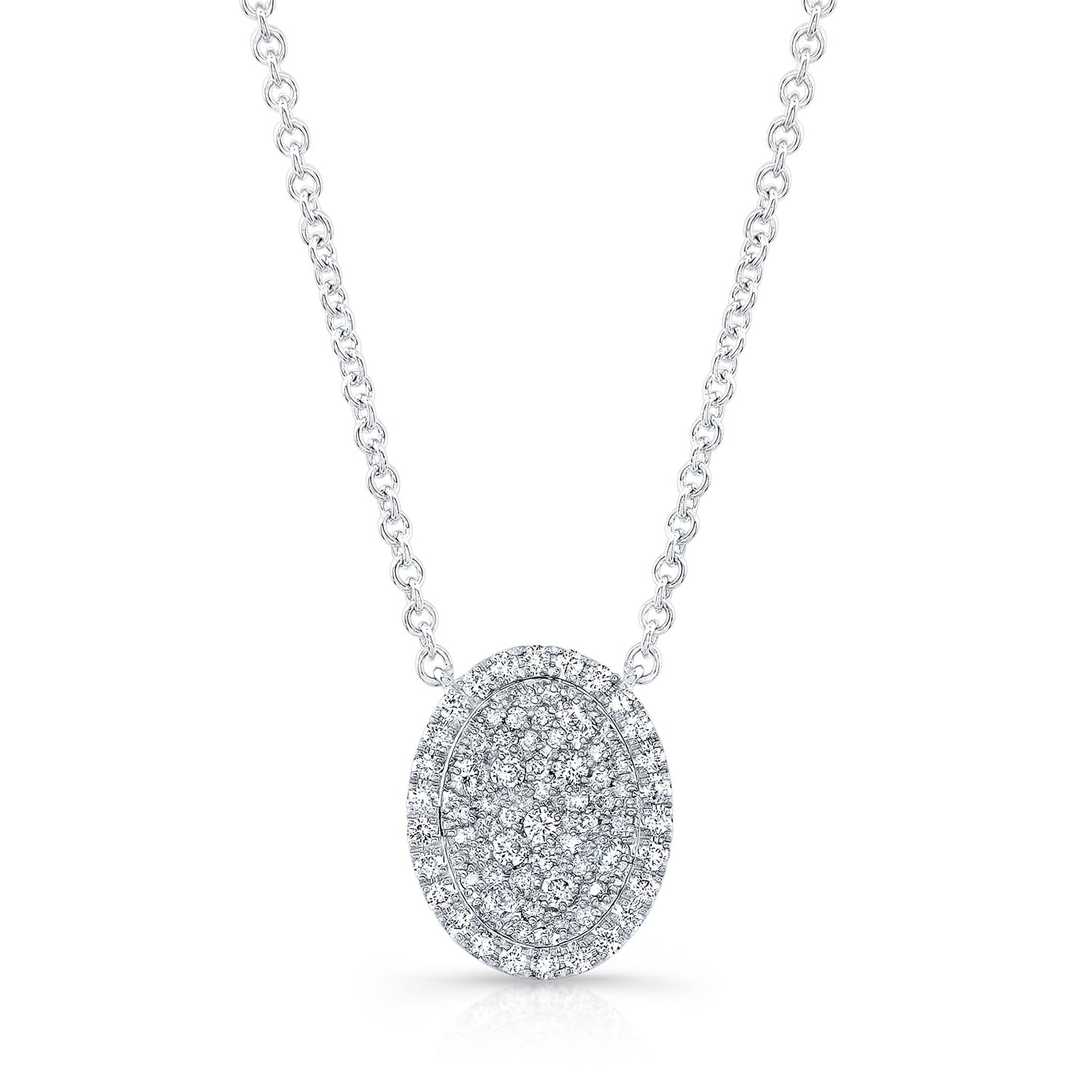 Diamond Pave Concave Oval Necklace In 18k White Gold