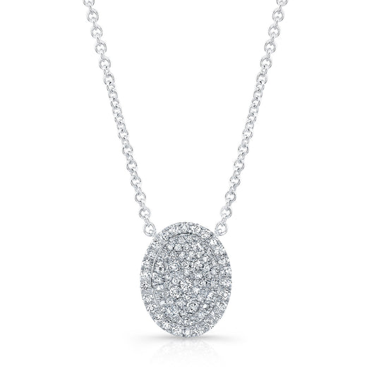 Diamond Pave Concave Oval Necklace In 18k White Gold