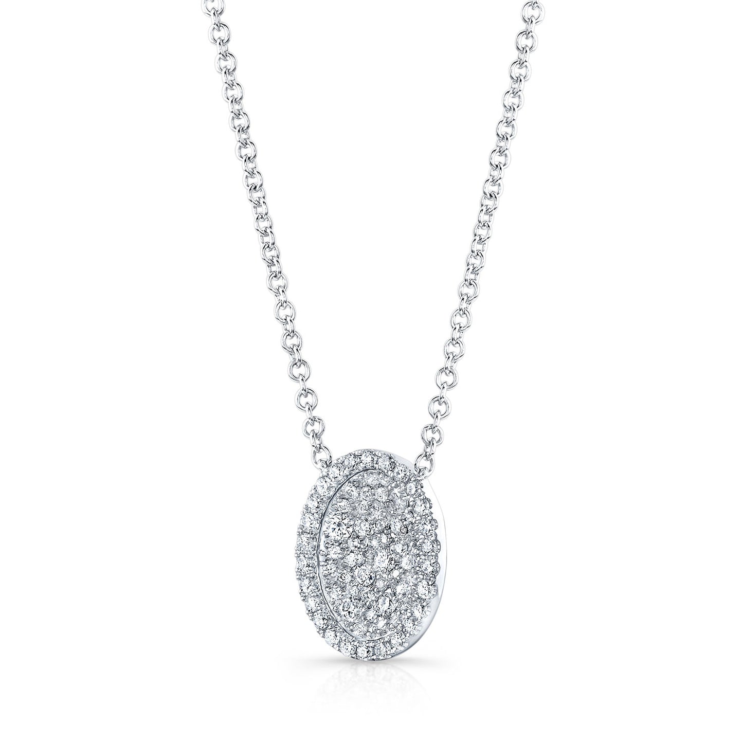 Diamond Pave Concave Oval Necklace In 18k White Gold
