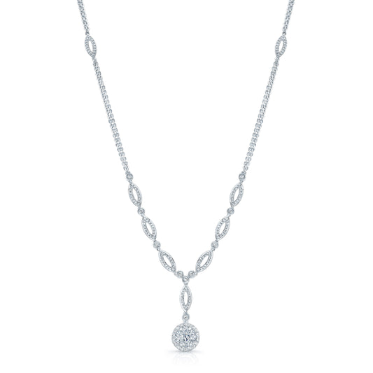Diamond Marquise Link Necklace With Double Strand Chain In 14k White Gold