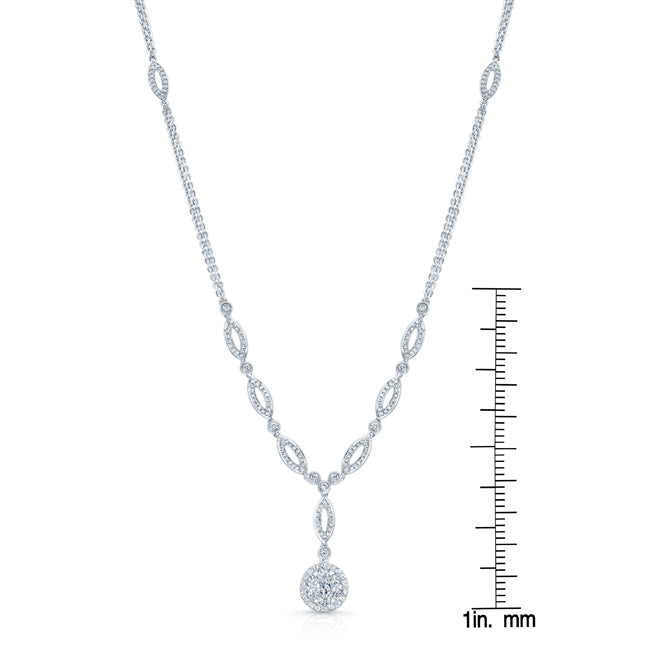 Diamond Marquise Link Necklace With Double Strand Chain In 14k White Gold