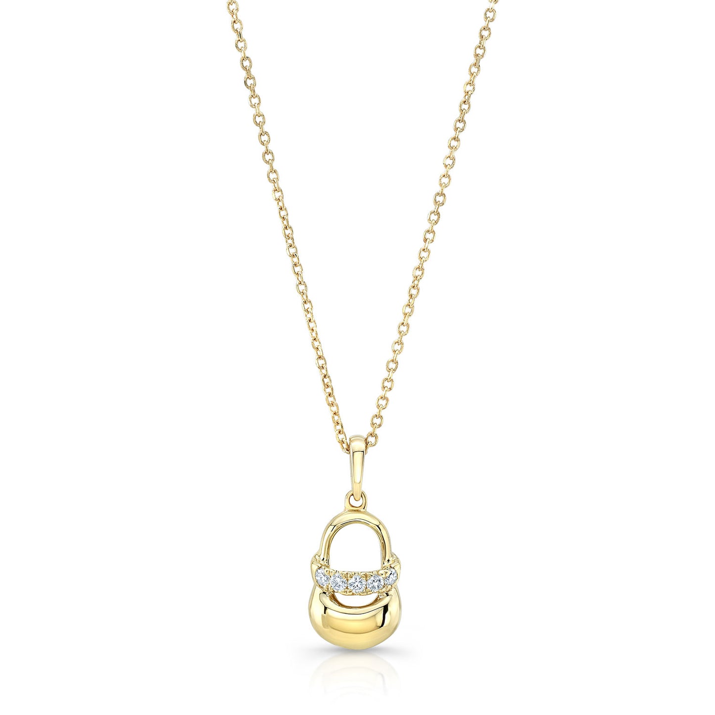 Diamond Baby Shoe Necklace In 14k Yellow Gold Adjustable Chain 14-16 Inch